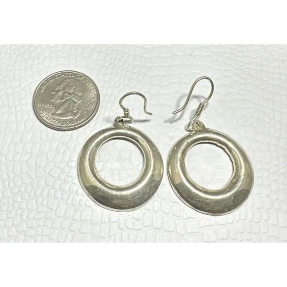 Signed Taxco Mexico Sterling Silver Hoop Earrings Dangle TR-77 - Picture 4 of 6